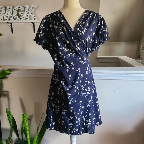 SHEIN | Dresses | Shein Navy Floral Wrap Dress Size Xl | Poshmark